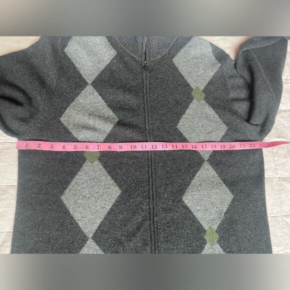 JWN Men's 100% Cashmere Gray Argyle Full Zip Cardigan Sweater Preppy Academia- L - Picture 6 of 10